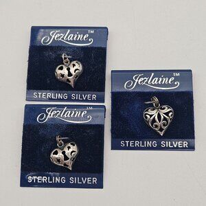 Lot of 3 Jezlaine Sterling Silver Open Work Filigree & Moon Stars Heart Charms